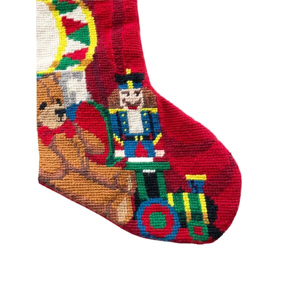 Christmas Stocking Needlepoint Santa Shape 21 in. Red White Handmade - Picture 7 of 7